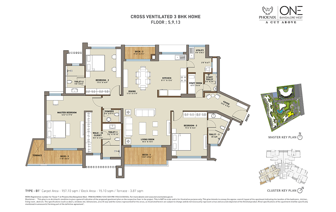 Floor Plan (3 BHK) of Luxury Residential Flats in
